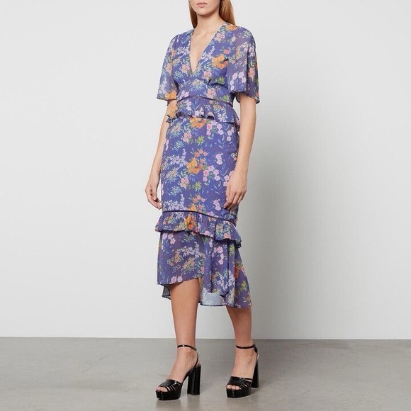 Hope & Ivy Purple Floral Tammie V-Neck Midi Tea Dress - Picture 8 of 11